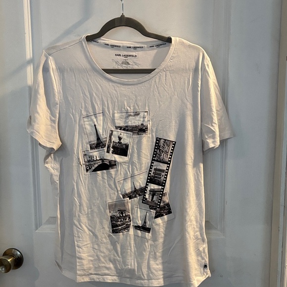 Karl Lagerfeld White Tee with Black Photo Collage - Picture 1 of 3